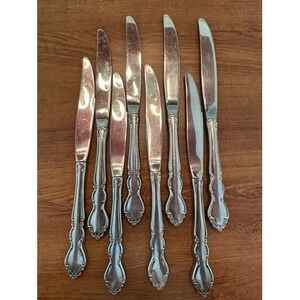 Oneida Dover Stainless Flatware Set 8 Dinner Knives Ornate Floral Design Elegant